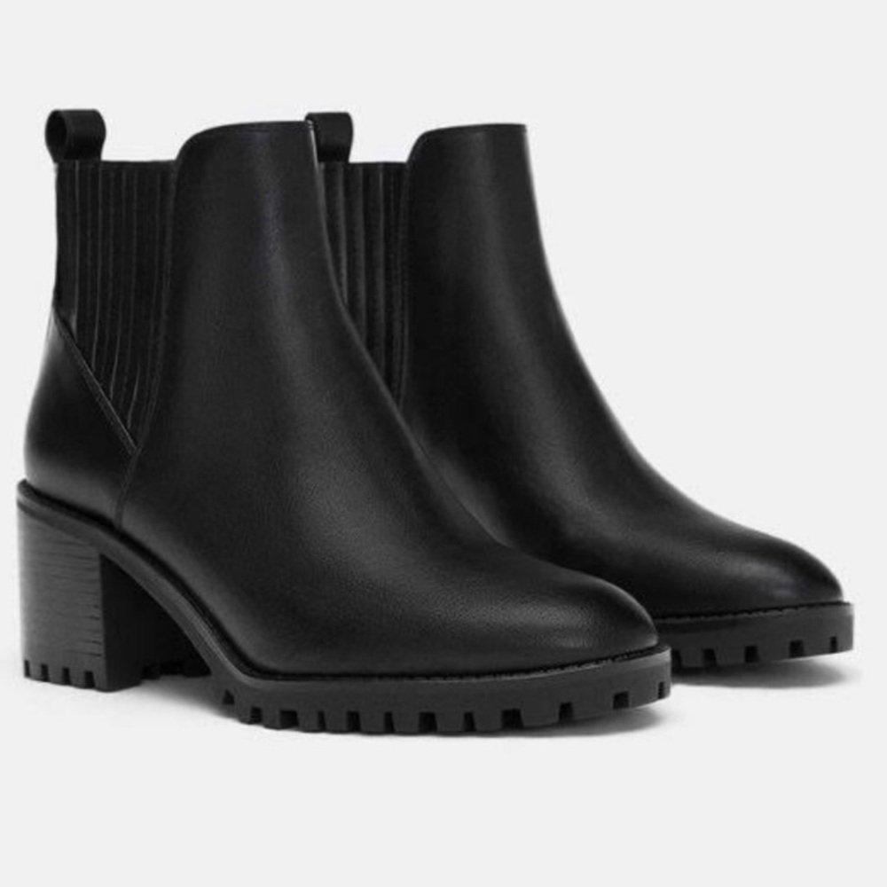 Zara Basic Collection Black Leather Heel Booties - image 1